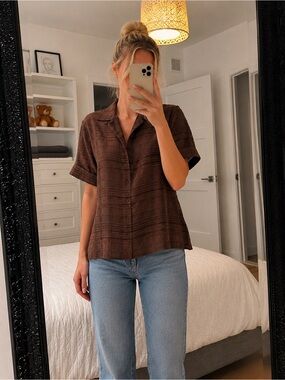 Puli Brown Textured Short-Sleeve Button Down Shirt